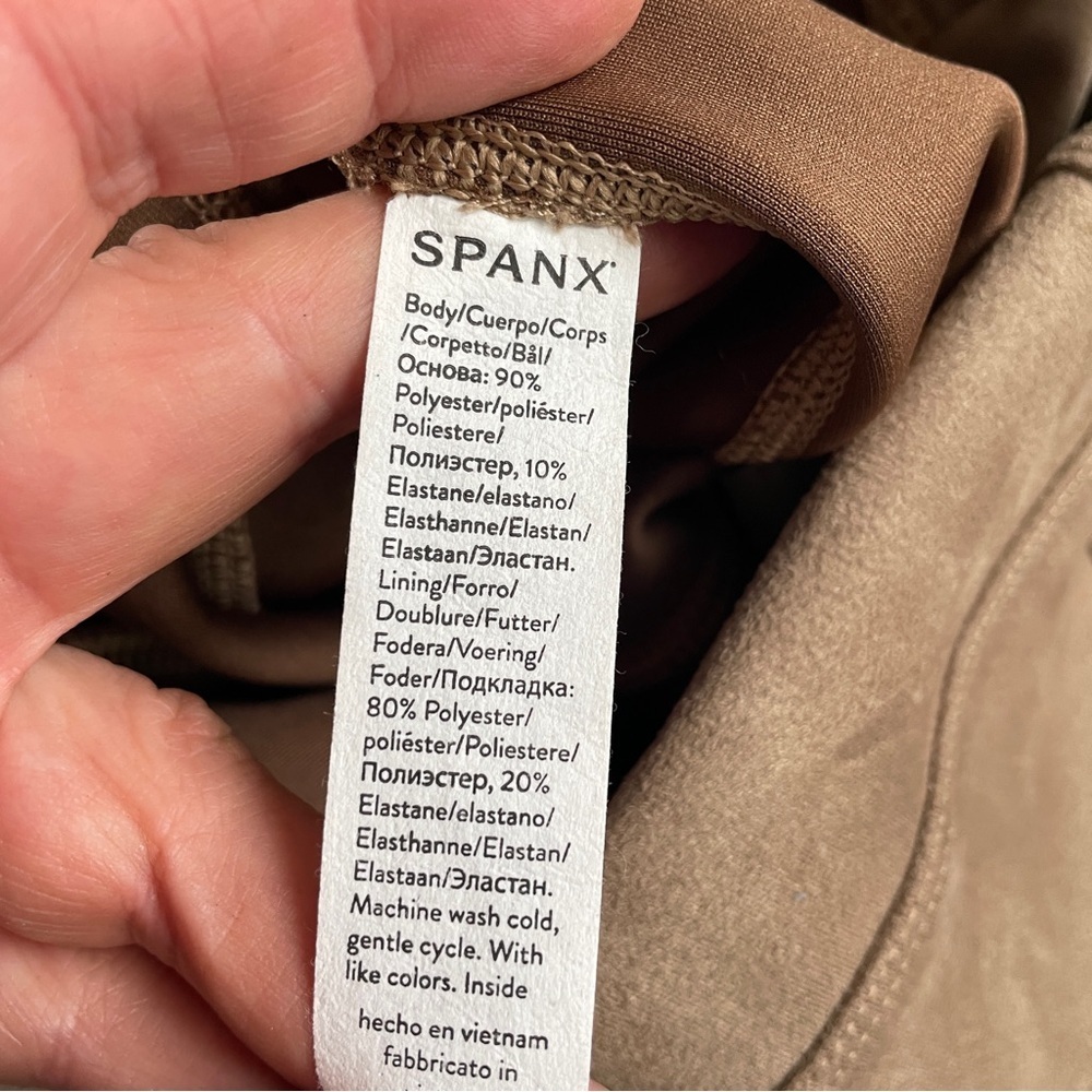 Spanx Stretch Faux Suede Control Top Shapewear Leggings Camel High Waist L - Picture 9 of 10